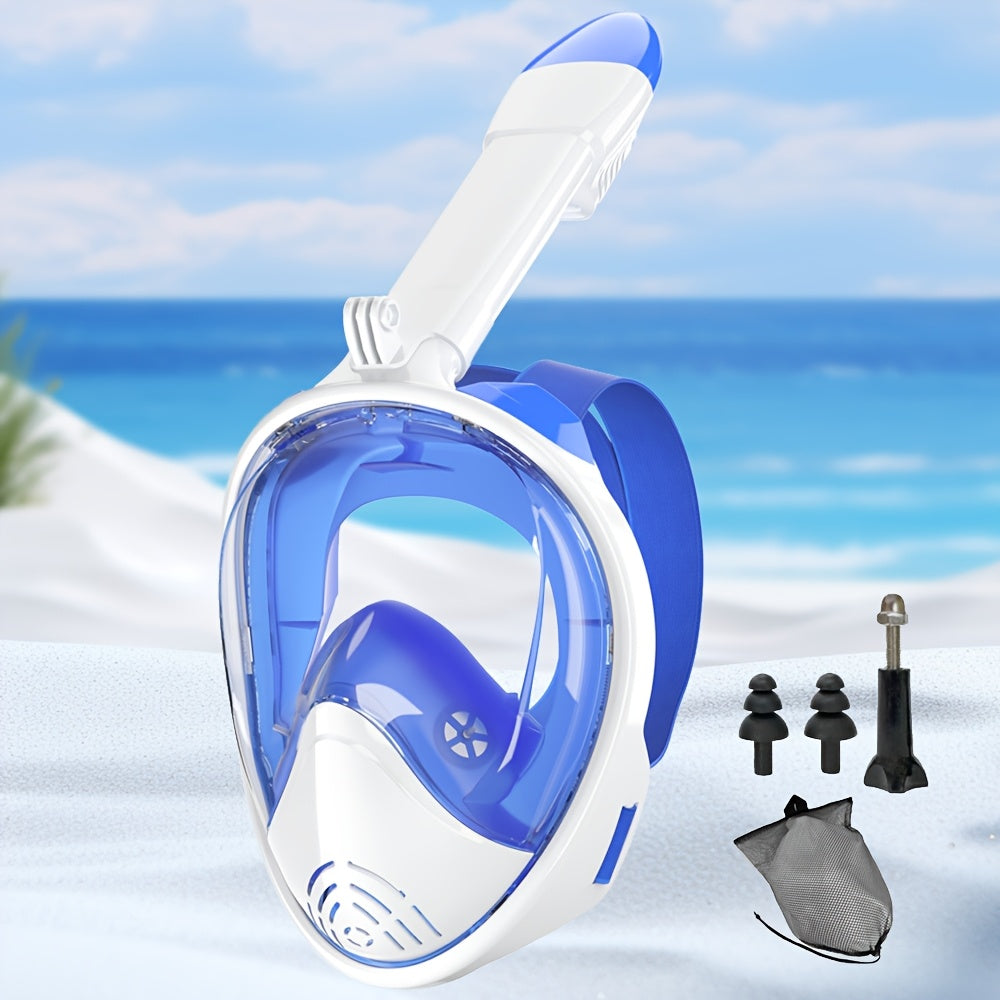 Full Face Silicone Snorkeling Mask, Large Frame Full Dry Panoramic Snorkel Mask with Camera Holder, Anti-Fog Swimming Goggles Swim Glasses Set for Adults
