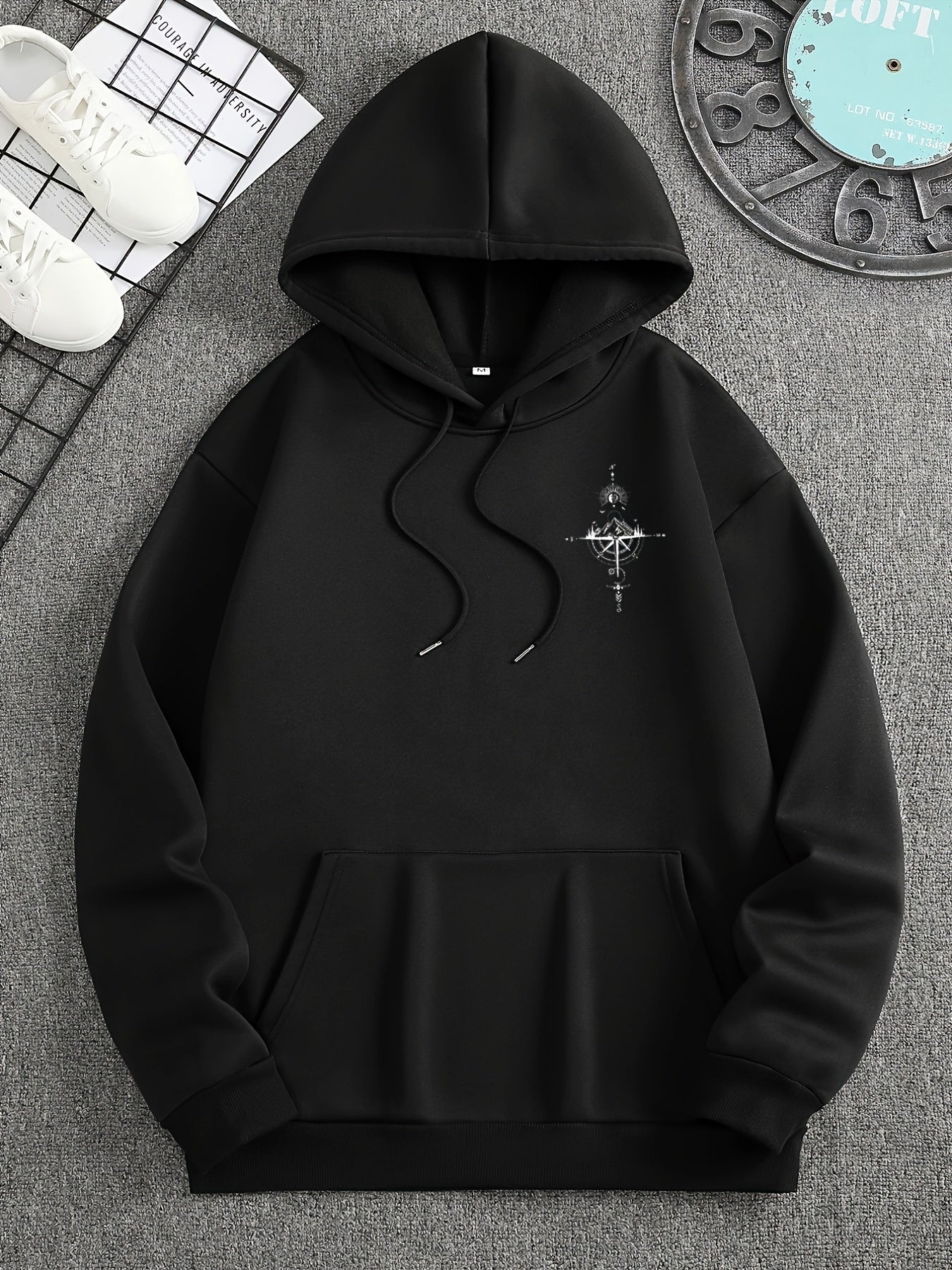 Men'S Autumn Winter for Galaxy Print Hooded Sweatshirt, French Terry Fleece, Polyester, Non-Stretch Knit Fabric, Loose Fit with Pocket Detail, Casual Sports Style Hooded Pullover