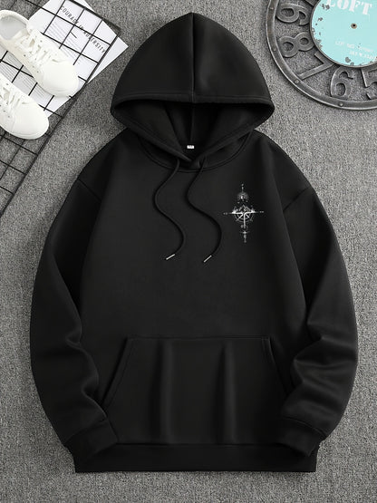 Men'S Autumn Winter for Galaxy Print Hooded Sweatshirt, French Terry Fleece, Polyester, Non-Stretch Knit Fabric, Loose Fit with Pocket Detail, Casual Sports Style Hooded Pullover