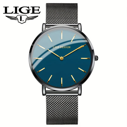 LIGE Women'S Ultra-Thin Quartz Watch with Rose Golden Mesh Strap - Elegant Blue Dial, Minimalist Design, Perfect Gift for Mother'S Day, Christmas, Thanksgiving, Christmas Accessory | Minimalist Watch | Quartz Movement