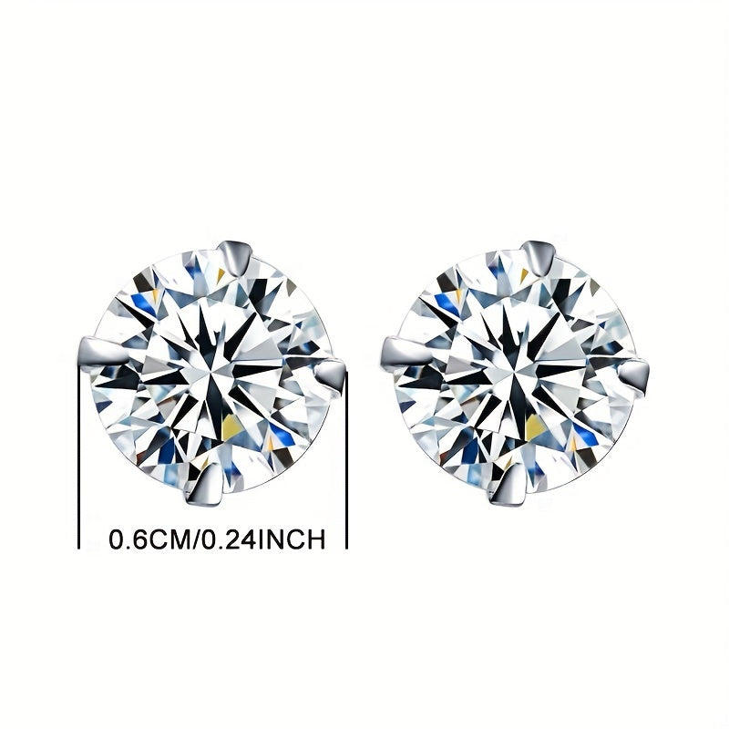 1 Pair Men'S Sparkling One Carat Cubic Zirconia Stud Earrings, High-Quality Stainless Steel, Non-Allergic & Fade-Resistant, Fashion Style, with Synthetic Zirconia, for Wedding Accessory & Men'S Gift Jewelry,Valentine'S Day