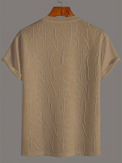 Men's Summer Casual Short Sleeve T-Shirt - Relaxed Fit Round Neck with Vertical Letter Print & Elastic Cuffs, Breathable Fabric for Daily Wear, Commuting & Outdoor Activities, Shirts for Summer