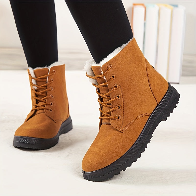 Women'S Winter Snow Boots - Slip-Resistant PU Sole, Lace-Up Closure, Cushioned Insole - Cold Weather Boots for Everyday & Formal Outfits - Extended Sizes up to US Women'S 44 (EU 43) - Black Boots for Winter Adventures, Snowy
