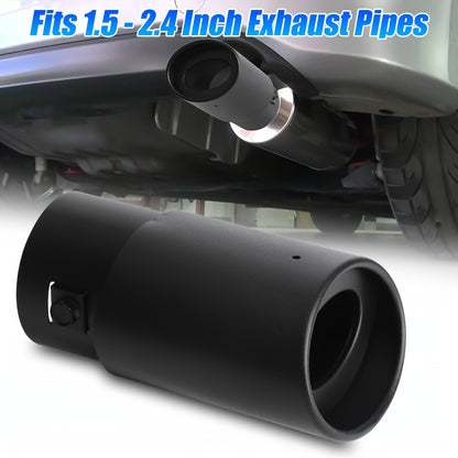 A Black Stainless Steel Car Exhaust Tip, Easy to Install - Suitable for Pipes Ranging from 6.35 cm to 9.14 cm, Enhances Performance And Sound.