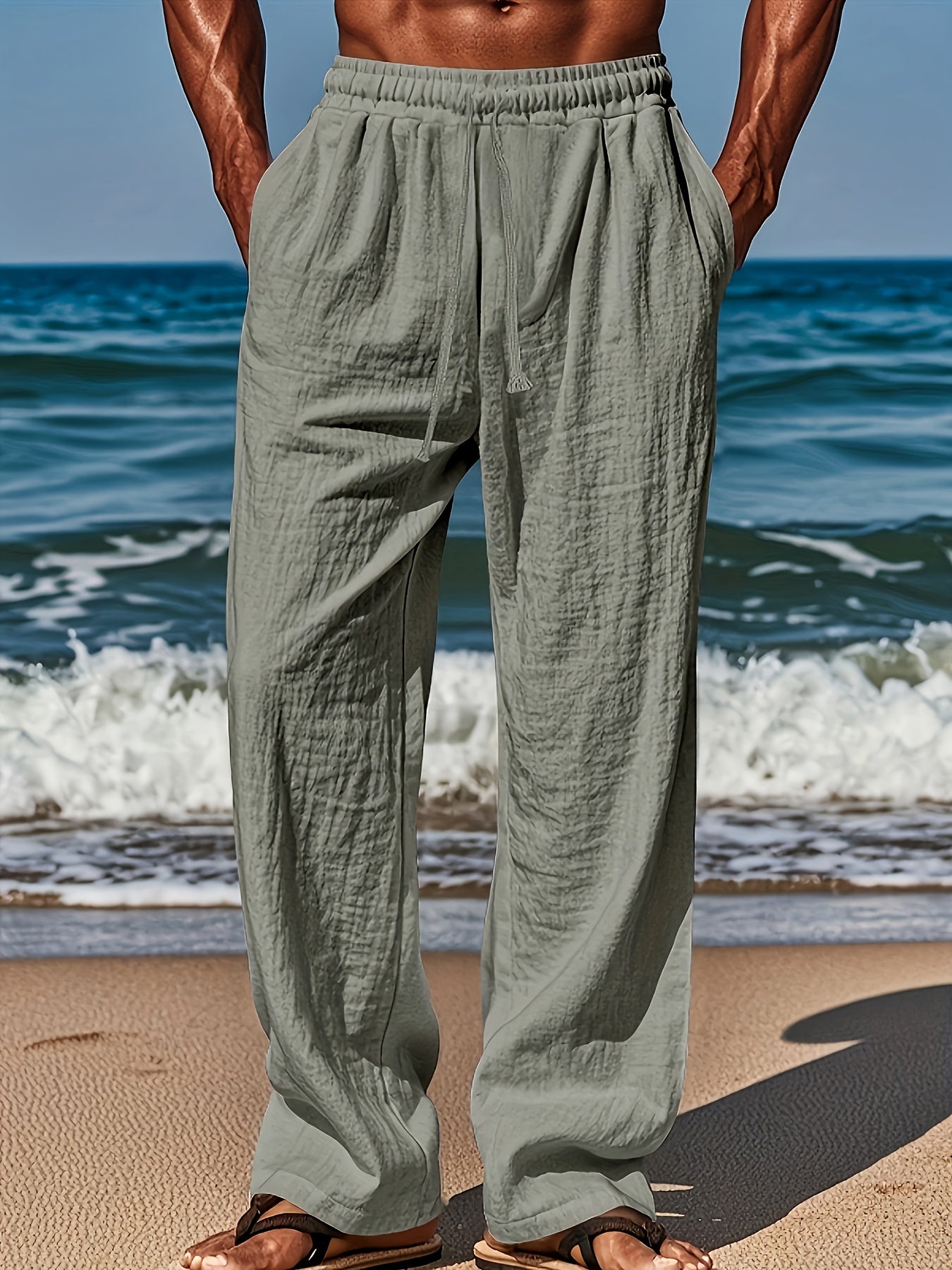 Men'S Light Blue Jogger Pants with Drawstring Waist - Casual, Loose Fit, Straight-Leg Design for Yoga, Beach & Casual Attire | Perfect Father'S Day Gift, Yoga Pants, Beachwear, Solid Color, Nonstretch Fabric