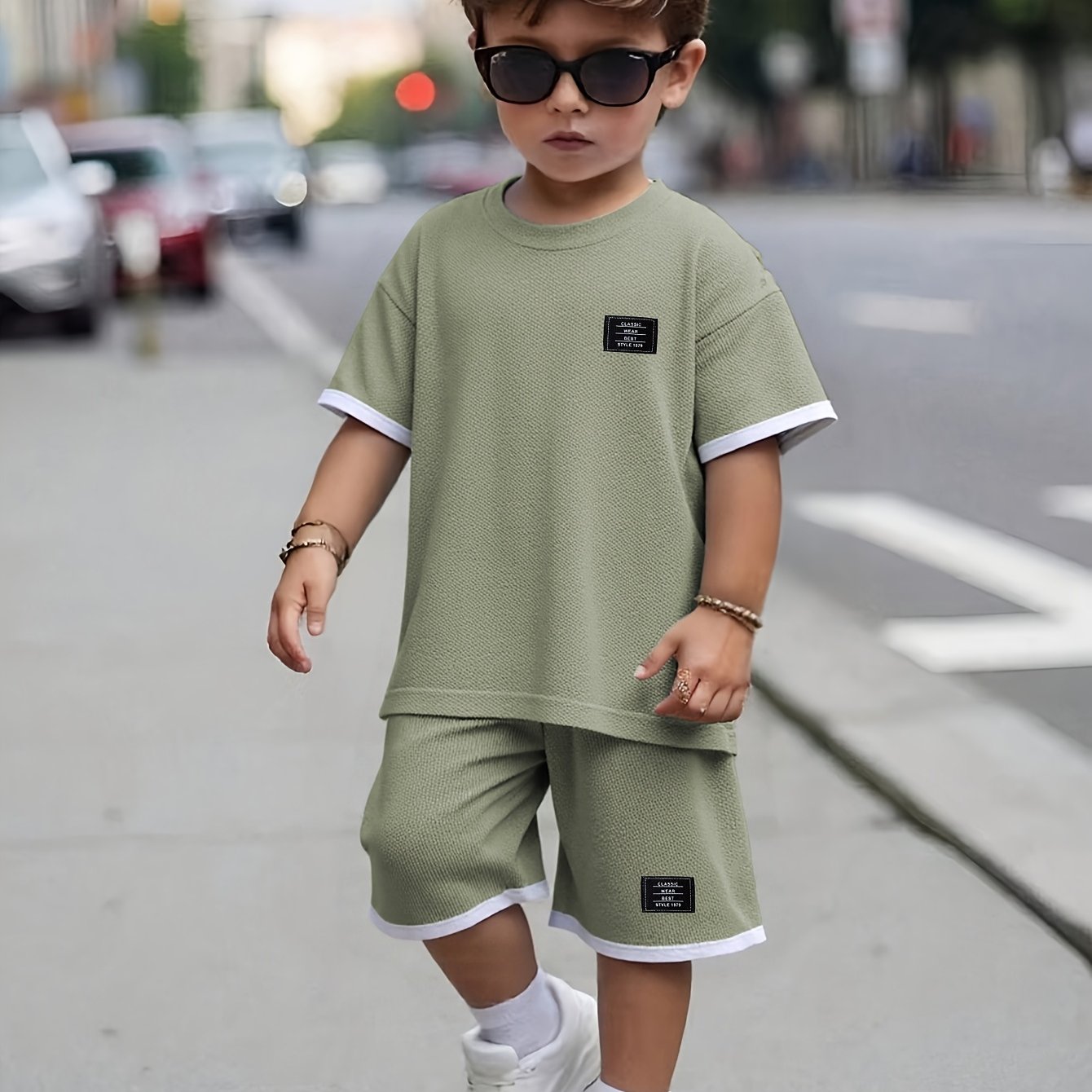 Summer Boys' Fashion Waffle Shorts Set - Classic Wear Best Style 1979 Kids Cute Short Sleeve T-Shirt & Shorts Casual Outfit TH004, Perfect for Outdoor