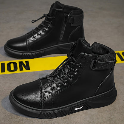 Men'S High-Top Ankle Boots - Genuine Upper, Lace-Up Closure, Durable PVC Sole, All-Season Versatile for Hiking, Casual & Outdoor Wear - Modern Streetwear Design, Hiking Boots, Sleek Boot Design