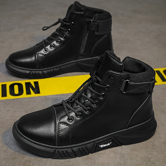 Men'S High-Top Ankle Boots - Genuine Upper, Lace-Up Closure, Durable PVC Sole, All-Season Versatile for Hiking, Casual & Outdoor Wear - Modern Streetwear Design, Hiking Boots, Sleek Boot Design