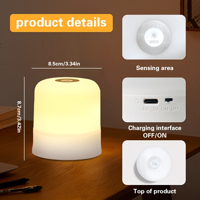 AMill Touch-Controlled USB LED Night Light - Color-Changing, Dimmable Compact Table Lamp for Bedroom Ambiance, 800mAh Rechargeable Battery, 7 Color Modes (Purple, Blue, Green, Red, Pink, White, Cream), Adjustable Brightness,