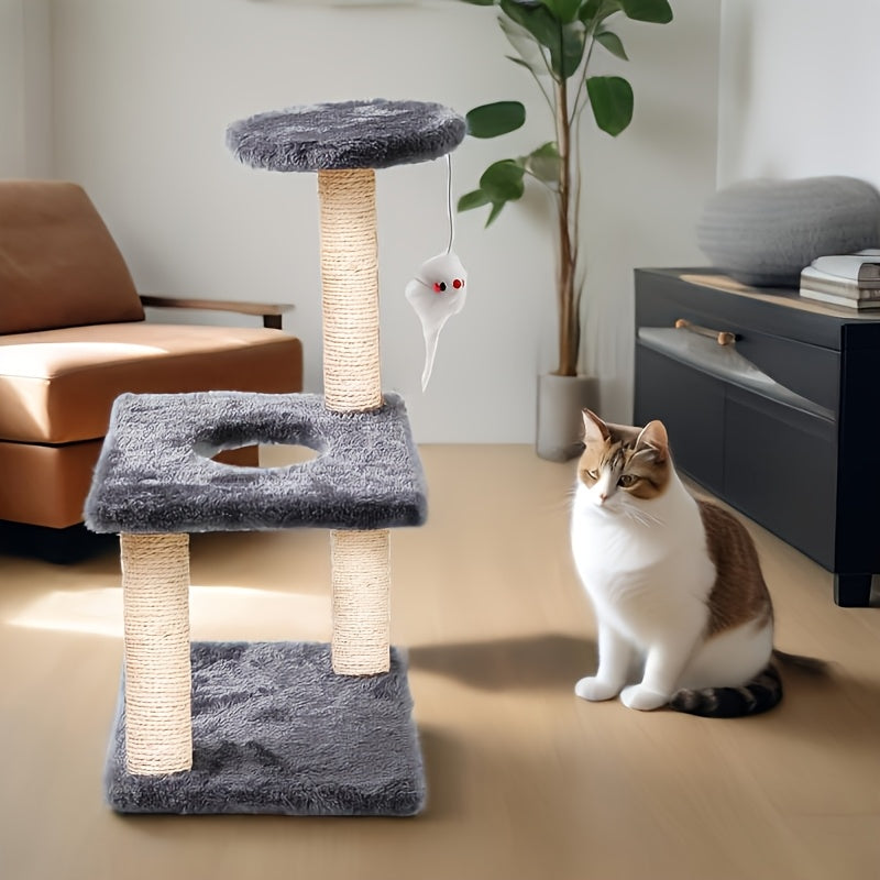 Multi-Level Cat Tree Tower with Scratching Posts, Condo & Swing - Durable Cardboard Cat Furniture with Plush Cushions, Space-Saving Design for Indoor Cats, Easy Assembly, Cat Climbing Tower, Pet Activity Center, Modern Pet Fu