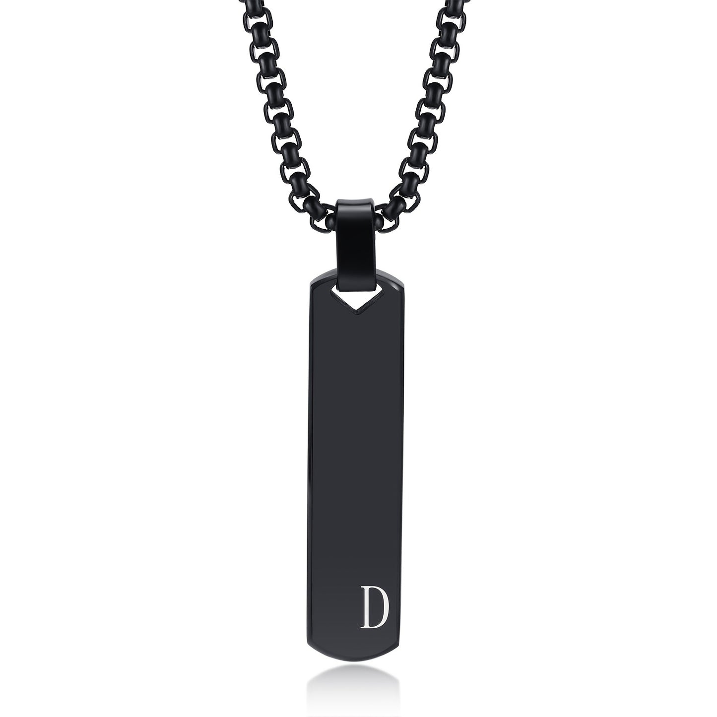 Letter Necklace Pendant Made of Stainless Steel, Featuring a Laser-Etched Design of 26 Letters, Polished for a Stylish 3D Rectangular Look, Suitable for Men.