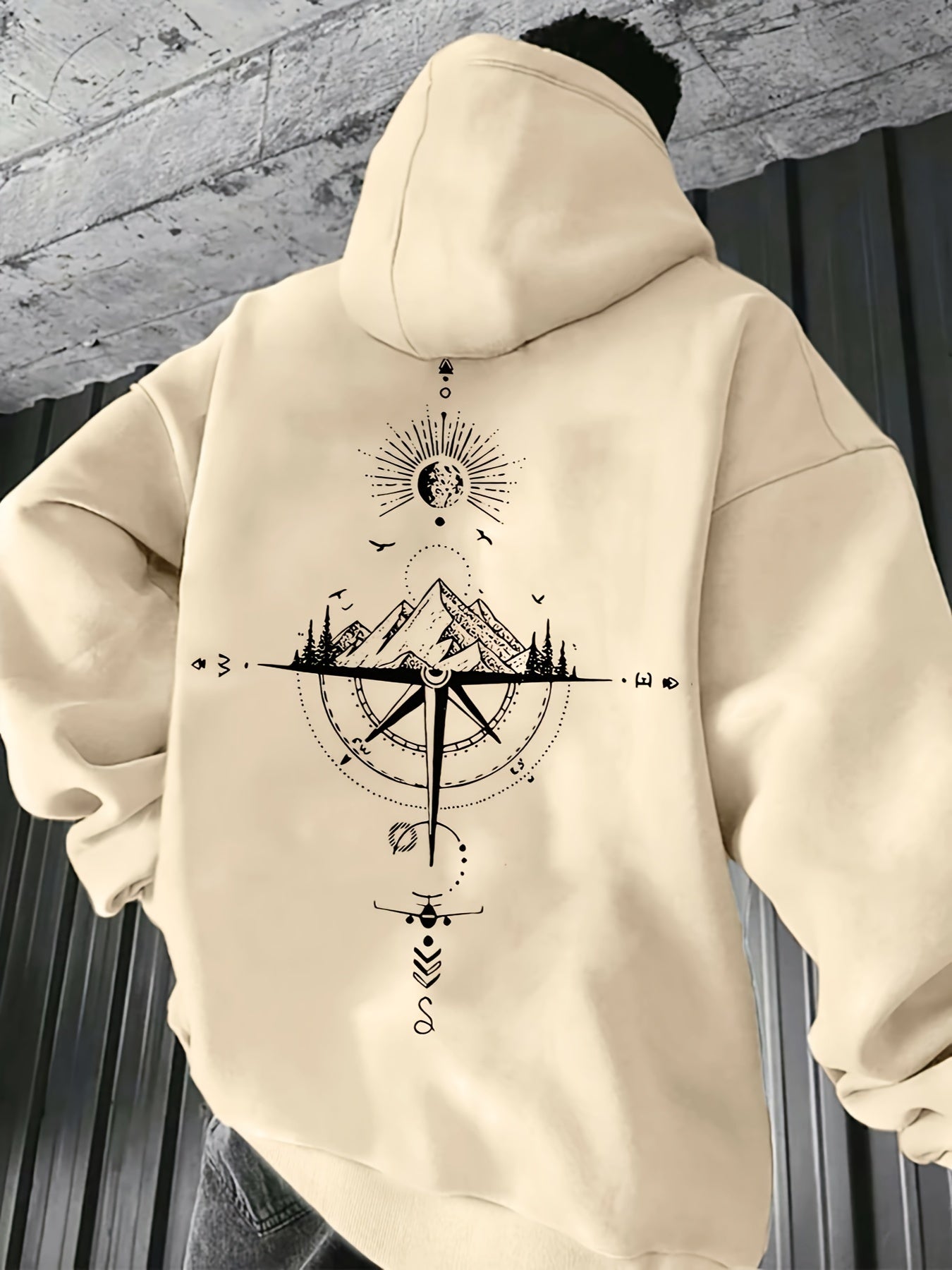 Men'S Autumn Winter for Galaxy Print Hooded Sweatshirt, French Terry Fleece, Polyester, Non-Stretch Knit Fabric, Loose Fit with Pocket Detail, Casual Sports Style Hooded Pullover