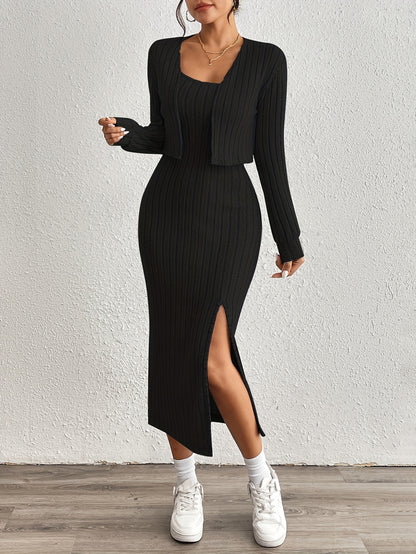 Simple y Fleece Two-Piece Dress and Jacket Set