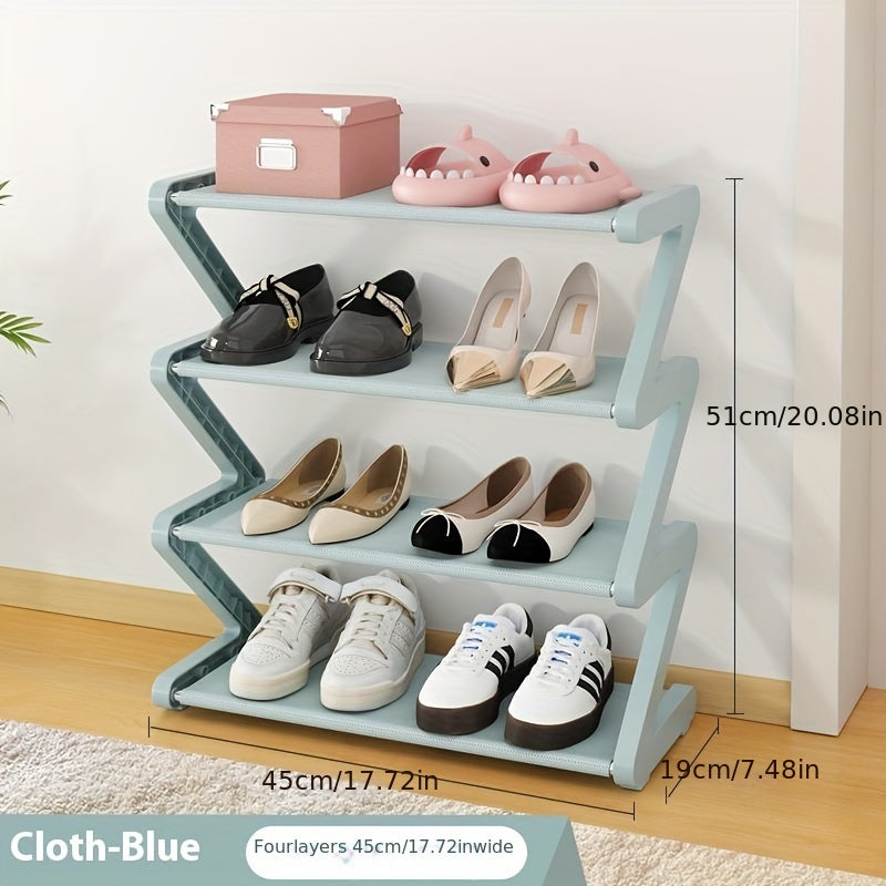4-Tier Free Standing Shoe Rack - Z-Shaped Stackable Shoe Organizer with Metal Frame & Plastic Shelves, No-Tool Assembly, 4kg Capacity, Space-Saving Floor Mount Storage for Entryway, Living Room, Dorm - Durable Home & Dorm Roo