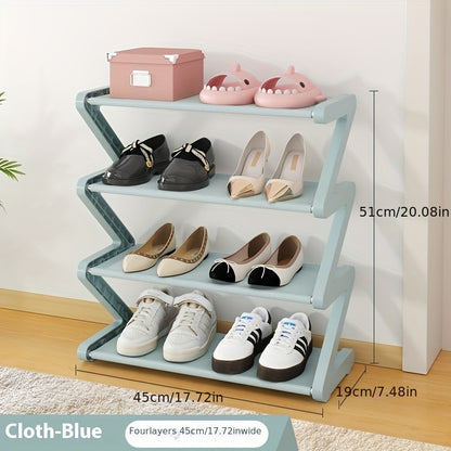 4-Tier Free Standing Shoe Rack - Z-Shaped Stackable Shoe Organizer with Metal Frame & Plastic Shelves, No-Tool Assembly, 4kg Capacity, Space-Saving Floor Mount Storage for Entryway, Living Room, Dorm - Durable Home & Dorm Roo