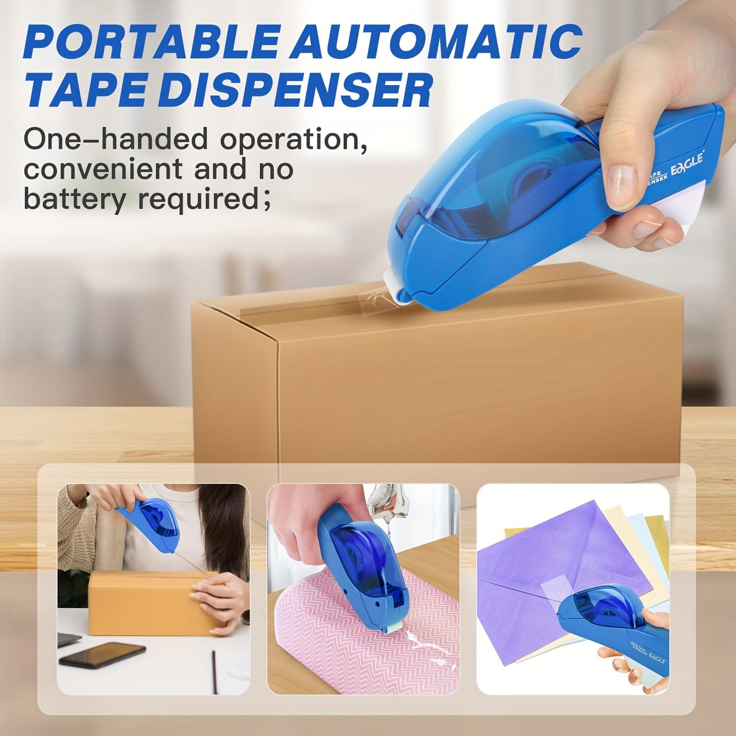 Eagle Automatic Tape Dispenser with One Roll Included, Handheld Packaging and Gift Wrapping Tape Cutter, Major Material ABS, Fits 1/2''-3/4'' Tape Width, Easy One-Handed Operation, No Batteries Required - Ideal for Scrapbooki