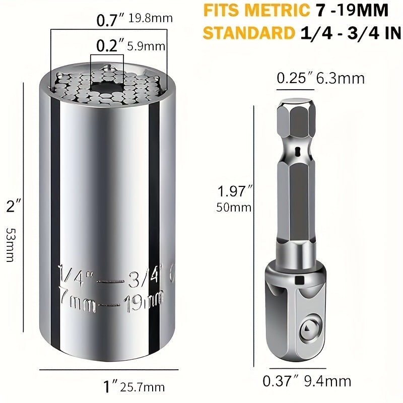 1 Set, Universal Torque Wrench 7-19mm Hexagonal Multi-functional Universal Socket
