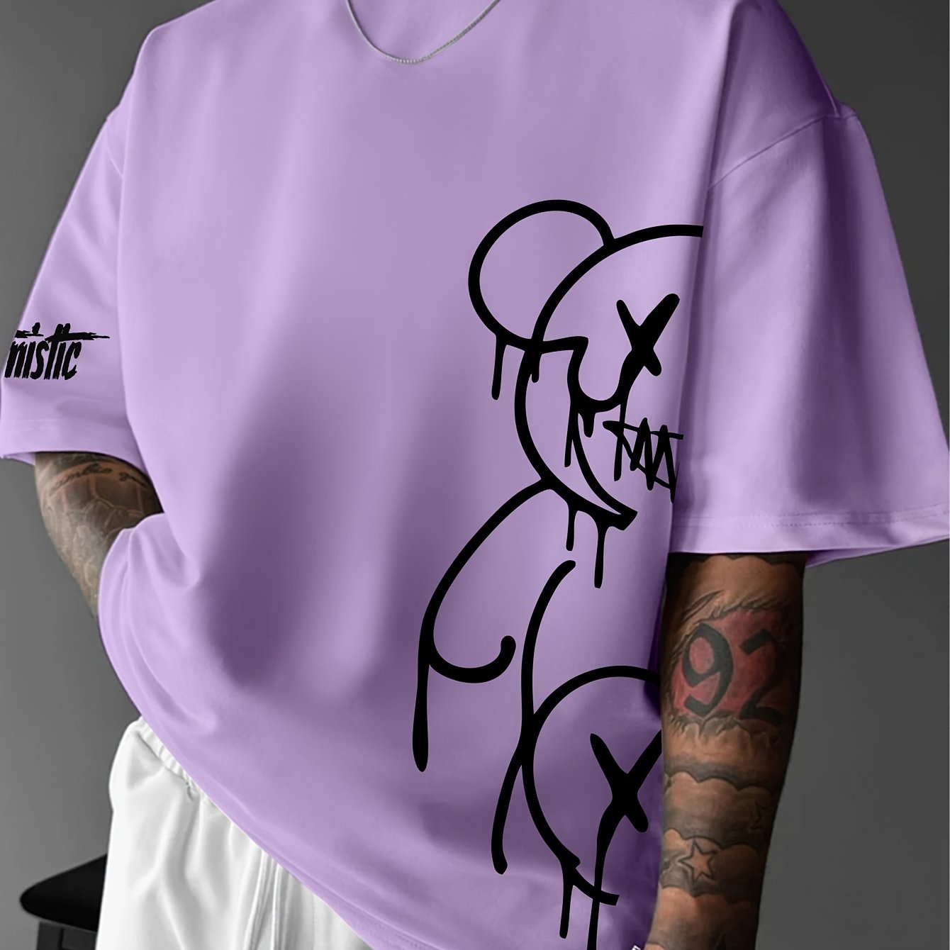 Men'S Casual Street Style Graphic T-Shirt - White with Black Abstract Design, Loose Fit, Short Sleeve, Round Neck, Summer Streetwear, Streetwear Tshirt | Street Style Shirt | Slight Stretch Fabric