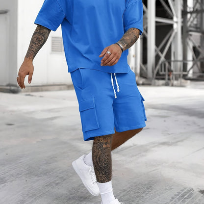 Summer Heavyweight FOG Color Earth Tone Short Sleeve Shorts Streetwear Loose Fashion Set