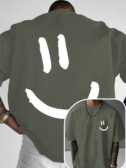 Men'S Casual Crew Neck T-Shirt with Happy Face Print | Comfortable & Breathable | Summer Streetwear and Everyday Tee | Versatile Short Sleeve Top | Lightweight Fabric