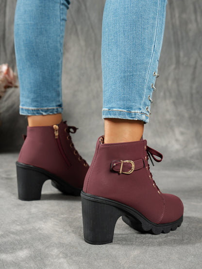 MagiMoBo Women'S Mid-Heel Ankle Boots with Side Zipper - Comfortable Faux Cover, Decorative Buckle Design, All-Season Versatile Casual Shoes for Casual Attire, Chunky Heel, Versatile Ankle Boots | Decorative Buckle Boots | Sy