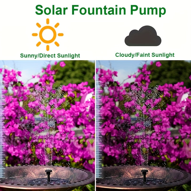 High-quality solar fountain pump with 6 replaceable nozzles - suitable for bird baths, gardens, ponds, fish tanks, aquariums, and outdoor landscape decoration, floating design for easy maintenance, garden gift!