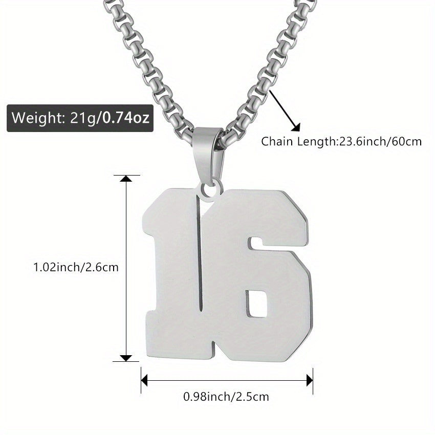0-19 Men Athletes Number Pendant Necklace Stainless Steel Sports Number Pendant Long Chain Necklaces for Boys Baseball/Basketball/Football Team Jewelry Gifts