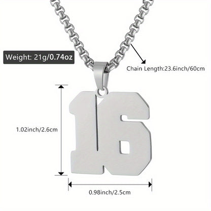 0-19 Men Athletes Number Pendant Necklace Stainless Steel Sports Number Pendant Long Chain Necklaces for Boys Baseball/Basketball/Football Team Jewelry Gifts