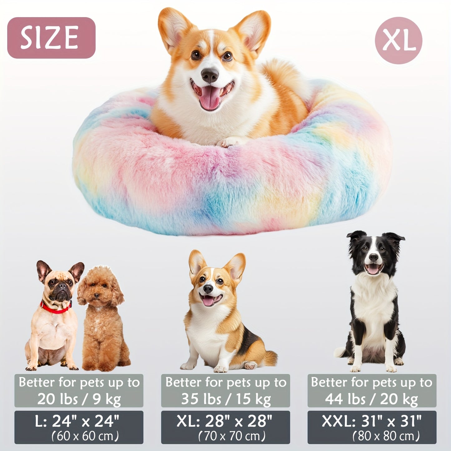 Calming Dog & Cat Bed, Donut Cuddler Warming Cozy Soft Round Bed, Fluffy Faux Fur Plush Cushion Bed For Small Medium And Large Dogs And Cats (40.64cm/50.8cm/60.96cm/71.12cm/78.74cm/99.06cm) Christmas Gift
