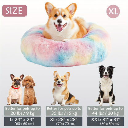 Calming Dog & Cat Bed, Donut Cuddler Warming Cozy Soft Round Bed, Fluffy Faux Fur Plush Cushion Bed For Small Medium And Large Dogs And Cats (40.64cm/50.8cm/60.96cm/71.12cm/78.74cm/99.06cm) Christmas Gift