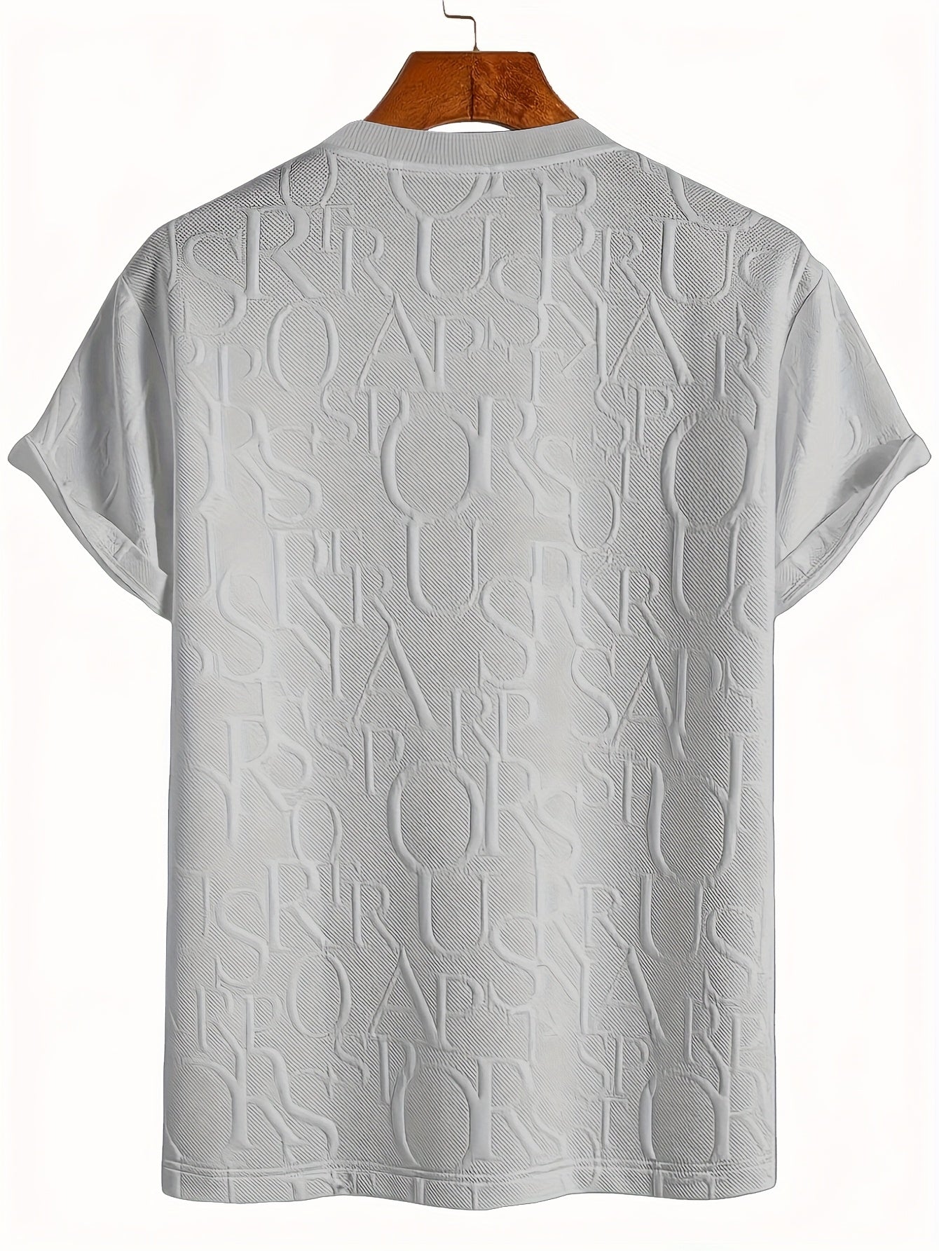 Men's Summer Casual Short Sleeve T-Shirt - Relaxed Fit Round Neck with Vertical Letter Print & Elastic Cuffs, Breathable Fabric for Daily Wear, Commuting & Outdoor Activities, Shirts for Summer