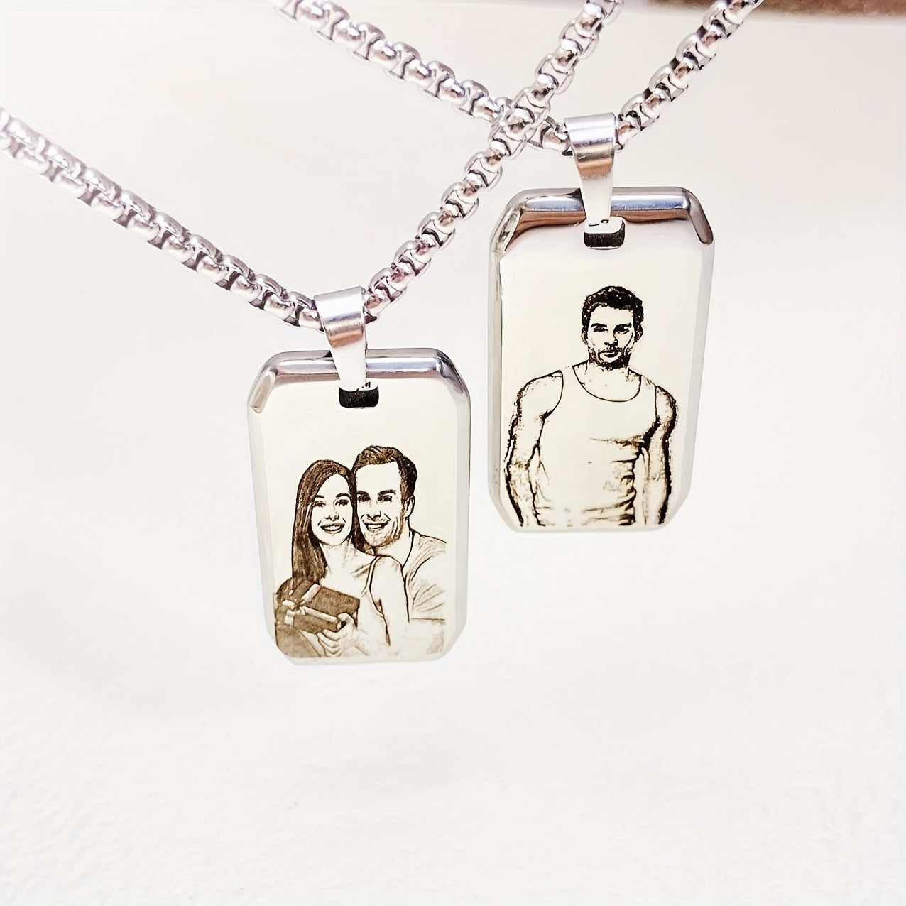 Customized Item: A Men's Square Pendant Necklace That Can Be Engraved With A Picture, Personalized Custom Engraving Of Characters/logos/patterns On The Necklace, A Cute And Simple Accessory For Daily Wear, Suitable For Both M