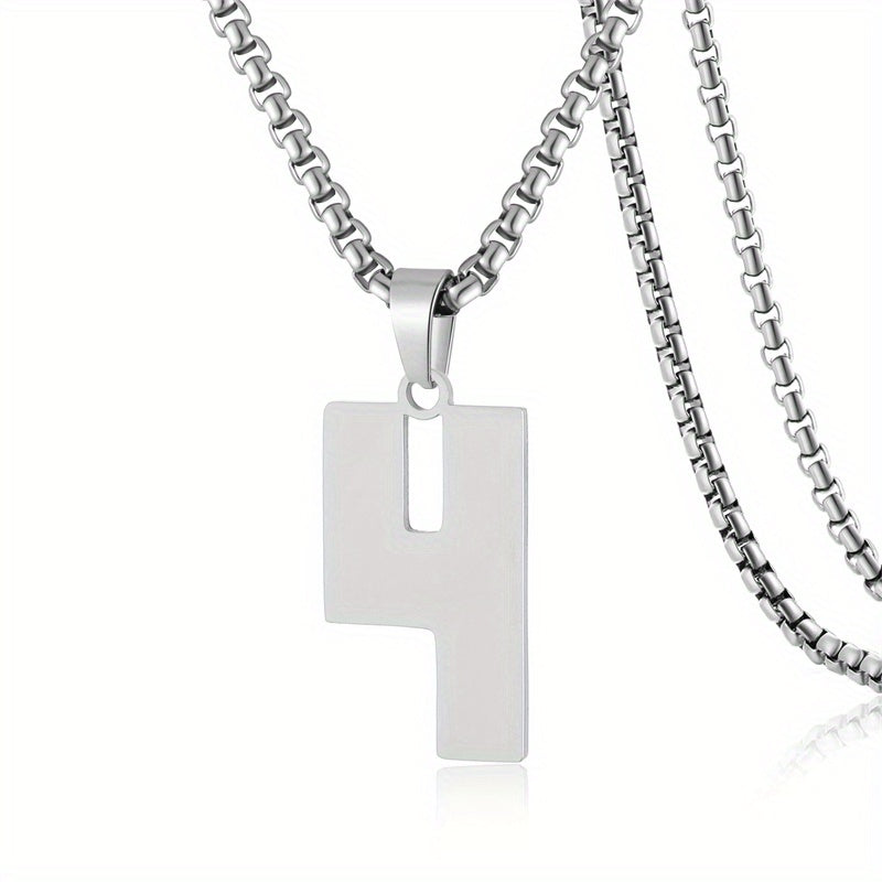0-19 Men Athletes Number Pendant Necklace Stainless Steel Sports Number Pendant Long Chain Necklaces for Boys Baseball/Basketball/Football Team Jewelry Gifts