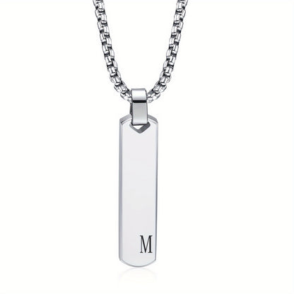 Letter Necklace Pendant Made of Stainless Steel, Featuring a Laser-Etched Design of 26 Letters, Polished for a Stylish 3D Rectangular Look, Suitable for Men.