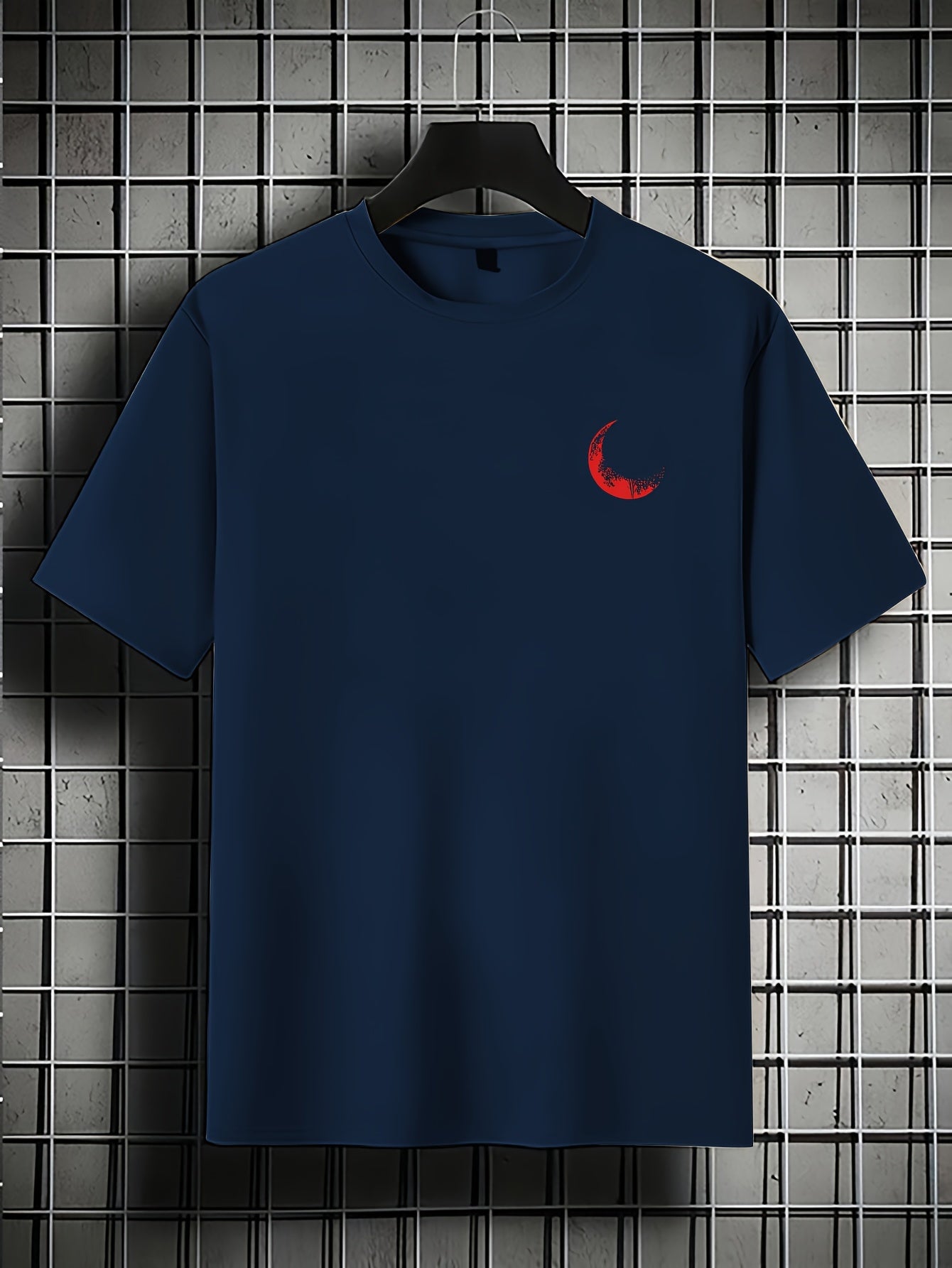 Men's Graphic Print Short Sleeve T-Shirt - Black Relaxed Fit Casual Round Neck, Durable Polyester Fabric, Machine Washable Summer Outdoor Top, Moon And Trees Design | Lightweight Clothing