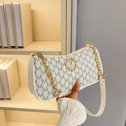 French Vintage Underarm Bag for Women, New Letter Print Crossbody Small Square Bag with Chain Shoulder Handbag, Perfect Lily Women'S Adjustable Crossbody Strap M Logo - Zipper Closure Shoulder Backpack, Suitable for Daily Com