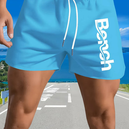 Men'S Quick-Dry Swim Trunks with Drawstring Waist - Vibrant Pink Geometric Pattern Beach Shorts, Breathable Regular Fit Casual Swimwear for Summer, Bathing Suits, Quickdrying Fabric