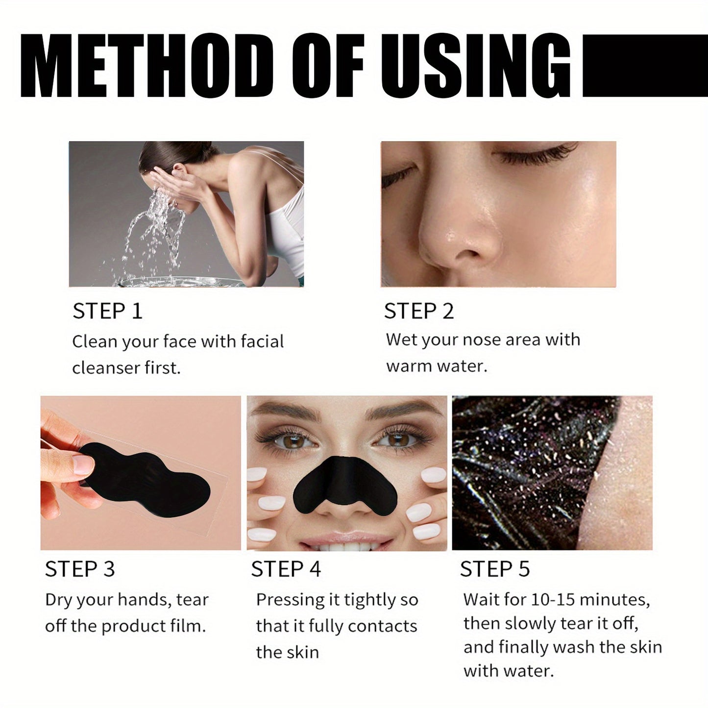 Blackhead Nose Patch Bamboo Charcoal Blackhead Cleansing Nose Mask, for Deep Cleansing 10pcs