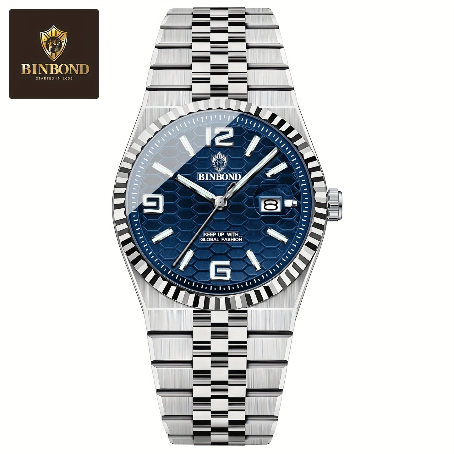 BINBOND Men's Sporty Elegant Quartz Watch with Date Display, Luminous Hands & Two-Tone Golden & Black Stainless Steel Band - High Quality Business Casual Watch for Everyday & Formal Wear, Versatile Wristwatch, Sophisticated D