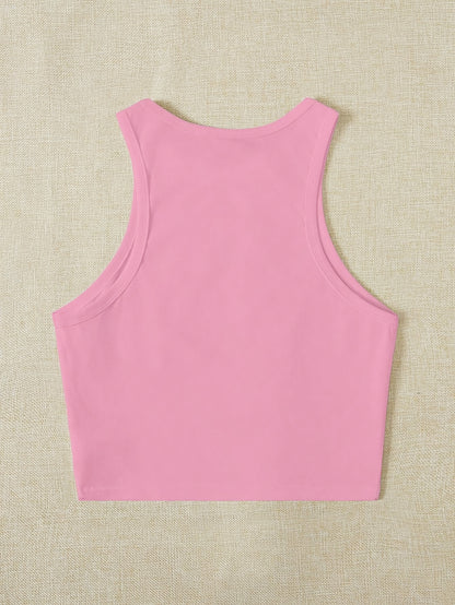 Women's Elegant Cropped Graphic Tank Top - Cherry Print Semi-Sheer Stretchy, Round Neck Sleeveless Shirt, Machine Washable All-Season Casual Top, Ladies Tank Tops, Playful Summer Wear
