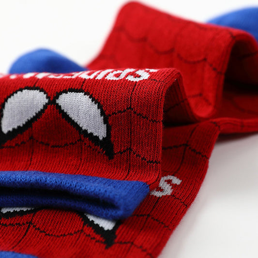 5 Pairs of Marvel Cartoon Character Spider Socks "Swing Into Action! Spider-Hero Kids Socks - Web-Slinging Fun for Little Heroes!" Youngsters' Mid-Calf Socks