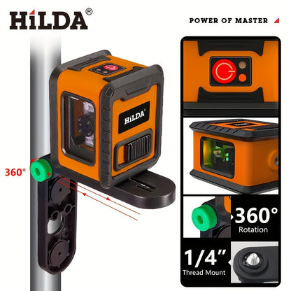 2-line mini laser level, self leveling laser level, horizontal and vertical intersecting ultra green laser beam lines, suitable for DIY, image hanging, and construction sites