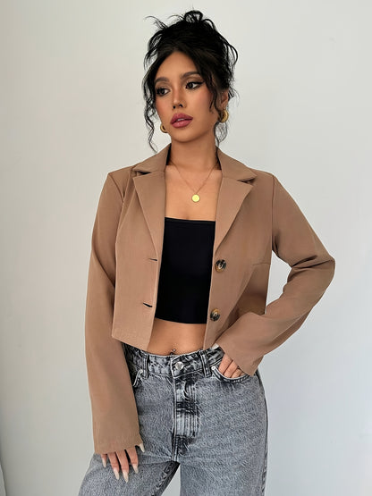 Women's Elegant European Chic Blazer - Structured Non-Stretchy Jacket, Office Party Casual Outfits, Fall/Winter Outerwear, Non-See-Through Professional Attire