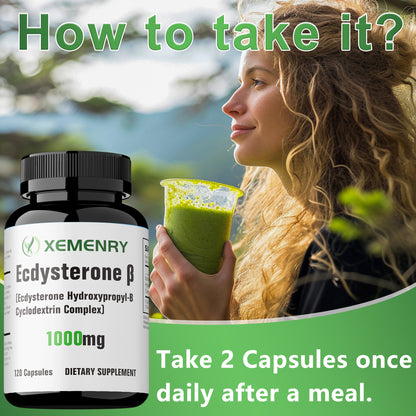 XEMENRY Ecdysterone Beta-Acetate Steroid Supplement, Cyclodextrin Complex, 1000 for MG, 120 Capsules Dietary Supplement, Performance Booster, Highpotency Formula, Convenient Packaging, Premium Quality, Pure Steroid Extract, A
