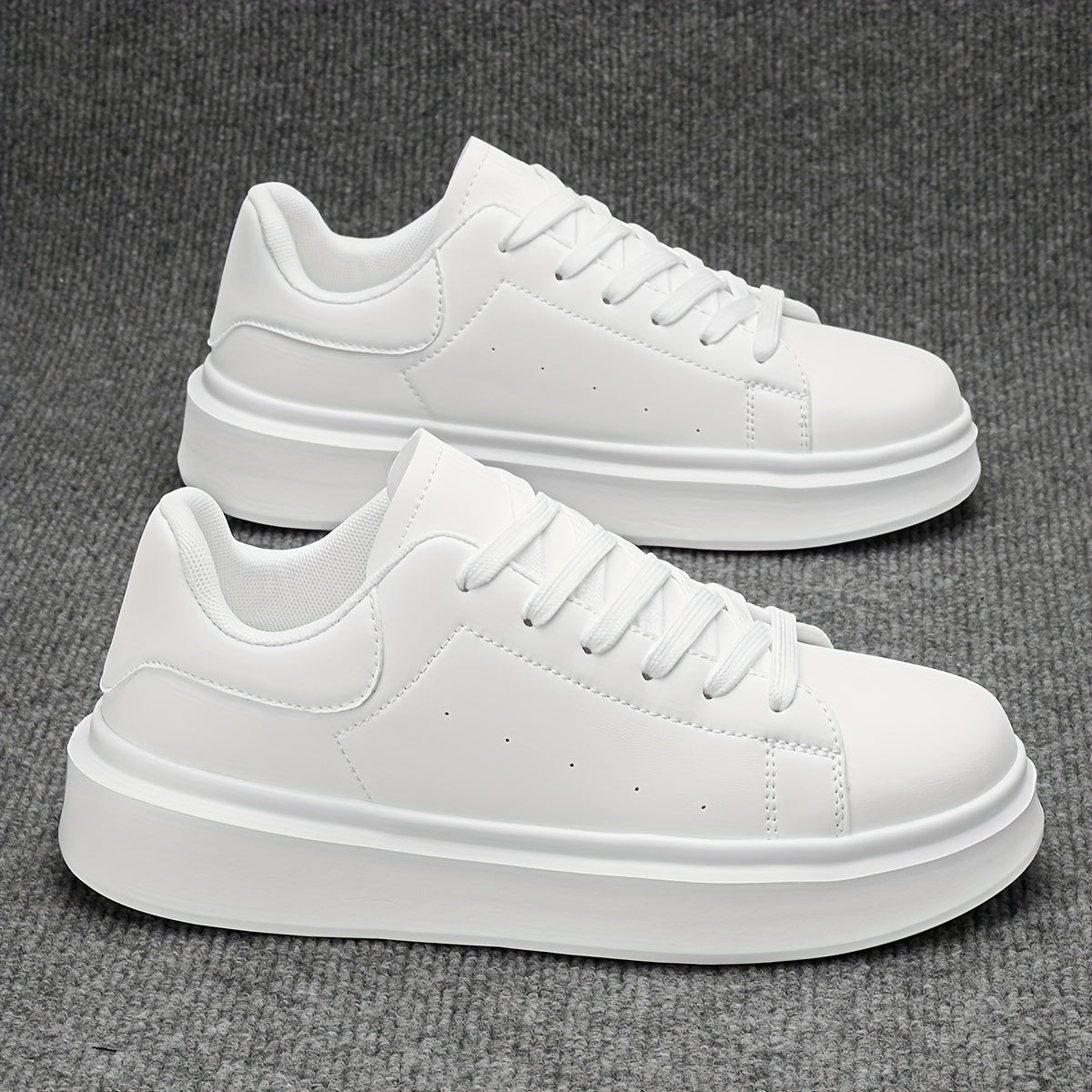 Men'S Classic Solid Color Thick Sole White Shoes, Casual Skateboard Sneakers, Korean Style Versatile Fashion Trend, Lightweight Comfortable Durable Casual Sports Shoes