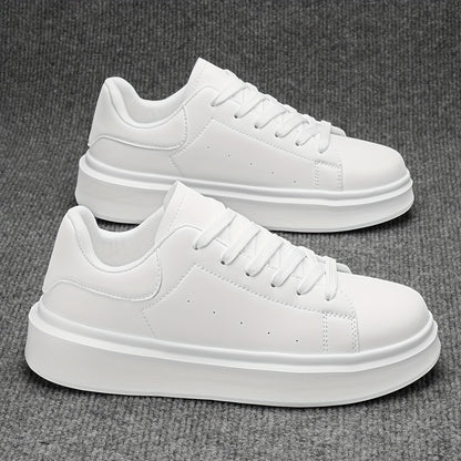 Men'S Classic Solid Color Thick Sole White Shoes, Casual Skateboard Sneakers, Korean Style Versatile Fashion Trend, Lightweight Comfortable Durable Casual Sports Shoes