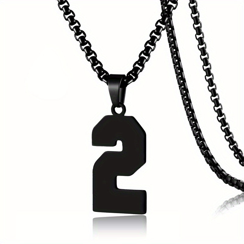 0-19 Men Athletes Number Pendant Necklace Stainless Steel Sports Number Pendant Long Chain Necklaces for Boys Baseball/Basketball/Football Team Jewelry Gifts