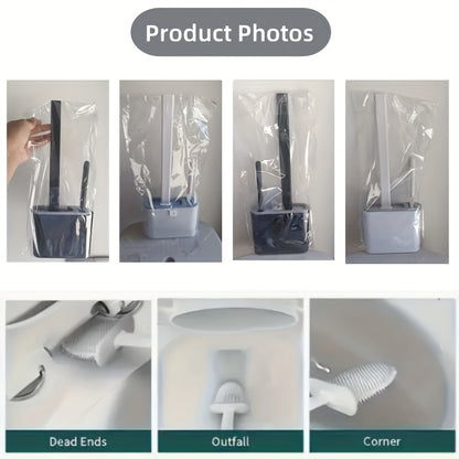 Silicone Toilet Brush with Wall-Mounted Storage Box - Flat Head Design, Suitable for Bathroom and Kitchen Cleaning, Durable Black Silicone Material, Easy to Hang Organizer