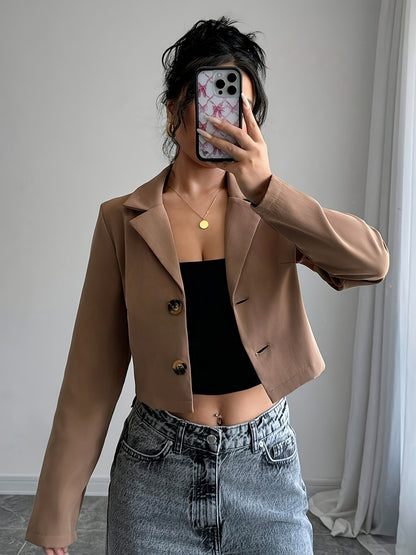 Women's Elegant European Chic Blazer - Structured Non-Stretchy Jacket, Office Party Casual Outfits, Fall/Winter Outerwear, Non-See-Through Professional Attire