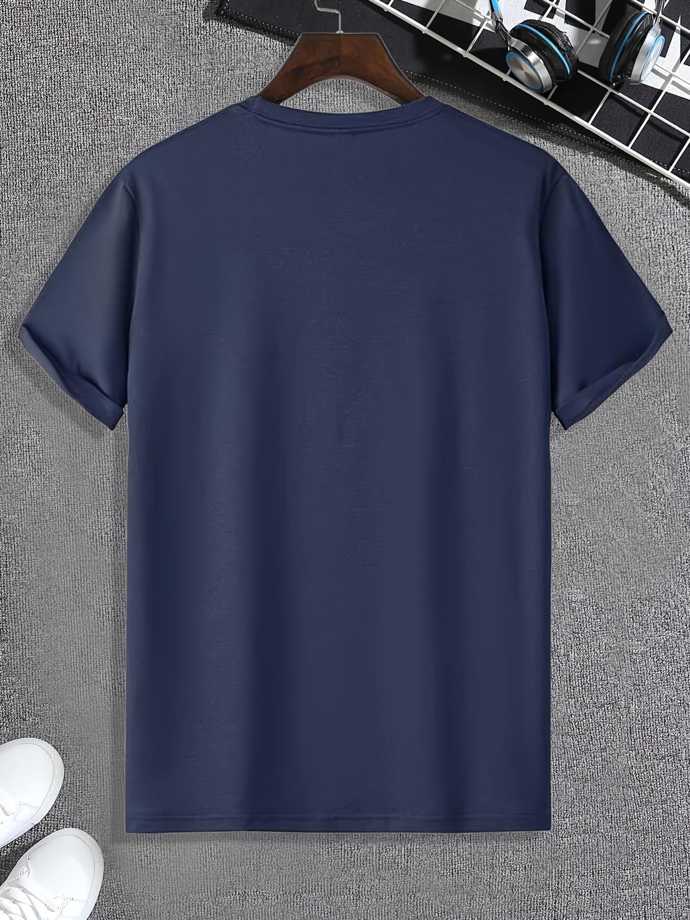 Men's Short-Sleeve T-Shirt with Inspirational "CREATE Your Own Life" Print & Prayer Hands Design - Elastic Round Neck, Breathable Fabric for Summer Outdoor Activities, Casual Comfort Fit, Machine Washable, Artistic Lifestyle